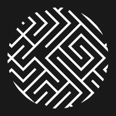 Circle White Thin Line Maze Pattern on Black Color Background