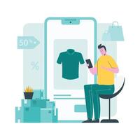 Online Shopping Concept with a Person Using a Smartphone and Discounts vector