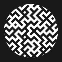 Circle White Thick Line Maze Pattern on Black Color Background vector