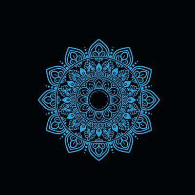 a blue and black background with a circular design