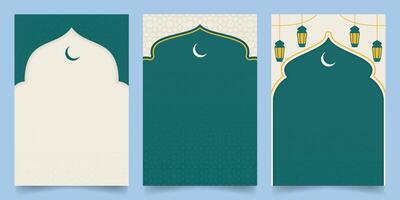 illustration of a set of Ramadan Kareem Islamic vertical design on green color background vector