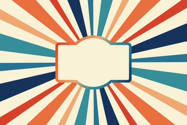 Vintage sunburst badge, colorful retro rays background