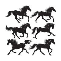 Set of black horses running illustration vector