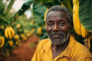 Portrait of a Banana Farmer in a Lush Tropical Plantation. A Story of Resilience and Hard Work photo