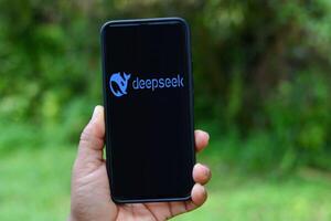Pekanbaru, Indonesia - March 3, 2025. DeepSeek app is available on mobile phones. DeepSeek, an AI assistant from China, is based on the Ministry of Education's z'DeepSeek V3' photo