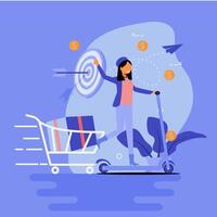 A woman is holding a shopping cart with a target on it vector