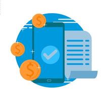 receipt. Billing with payment via ATM card and financial security for online shopping, the concept of online payment using cards. vector