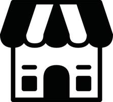 A black and white image of a store front. The store front has a white roof and a black door vector