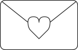 Line art representation of a sealed envelope featuring a heart-shaped detail perfect for conveying love and care. vector