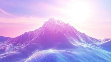 A pink tint, mountain look digitized with grid lines on a sunny day with blue skies. 10 photo