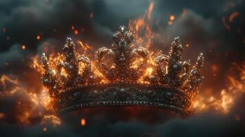 A majestic fantasy king's crown on a back smoky background. 5 photo