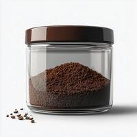 Glass container of coffee grounds, on a white background. 5 photo