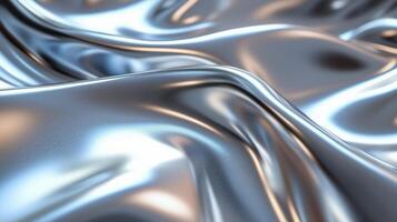 Silver liquid metal texture, abstract waves, white background.1 photo