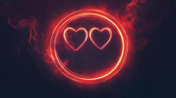 Neon red glowing circular frame with hearts on a dark background. 16 photo