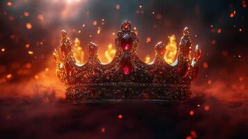 A majestic fantasy king's crown on a back smoky background. 6 photo