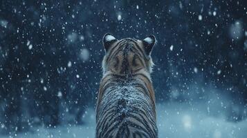 A tiger, in the midst of snow, with heavy snowfall. 7 photo