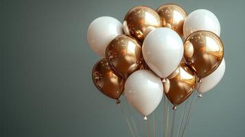 The cluster of balloons in gold and white, on a gray background. 5 photo