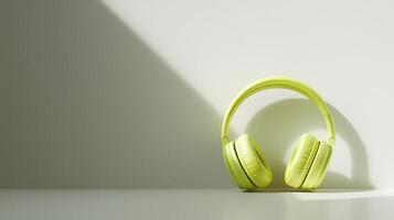 Wireless headphones in a bright neon yellow, placed on a white surface. 12 photo