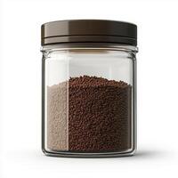 Glass container of coffee grounds, on a white background. 6 photo