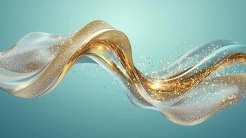 Golden and silver abstract waves, on a blue background. 6 photo