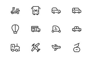Comprehensive Transport Icon set collection Editable, Minimalist Line Icons for Shipping, Logistics, Public Transport, and Travel Projects. vector