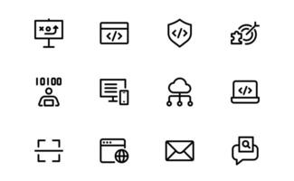 Customizable Coding and Programming Icons packet. Graphics for Development, Design Systems, and Tech Workflows vector