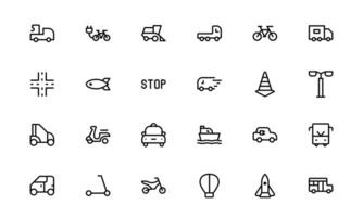 Comprehensive Transport Icon Pack colloction. Editable, Minimalist Line Icons for Shipping, Logistics, Public Transport, and Travel Projects. vector
