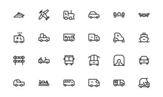 Comprehensive Transport Icon set. Editable, Minimalist Line Icons for Shipping, Logistics, Public Transport, and Travel Projects. vector