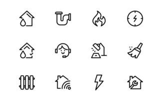Public Utilities Icon set bundle up. Clean, Editable Line Icons for Energy, Water Supply, Waste Management vector