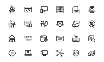 Customizable Coding and Programming Icons set package. Graphics for Development, Design Systems, and Tech Workflows vector