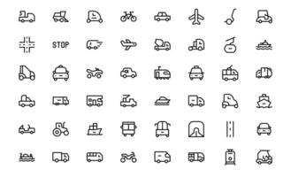 Comprehensive Transport Icon Package. Editable, Minimalist Line Icons for Shipping, Logistics, Public Transport, and Travel Projects. vector