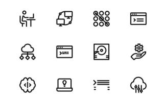 Customizable Coding and Programming Icons collection. Graphics for Development, Design Systems, and Tech vector