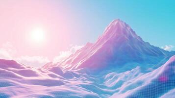 A pink tint, mountain look digitized with grid lines on a sunny day with blue skies. 12 photo
