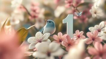 3D volumetric number 1 consisting of beautiful flowers and beautiful flowers. photo
