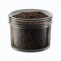 Glass container of coffee grounds, on a white background. 7 photo