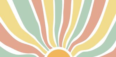 Abstract sunburst background with retro colors, yellow and green wavy lines, reminiscent of retro 70s design, modern minimalism vector