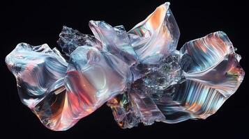 A floating, fragmented asteroid-like structure set against a pure black background. 6 photo