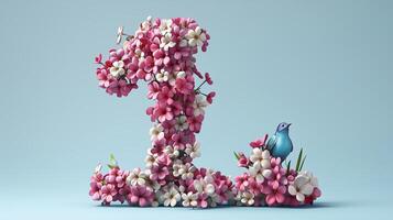3D volumetric number 1 consisting of beautiful flowers and beautiful flowers. 11 photo