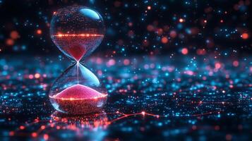 A shimmering digital hourglass floating in cyberspace. 7 photo