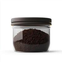 Glass container of coffee grounds, on a white background. 8 photo