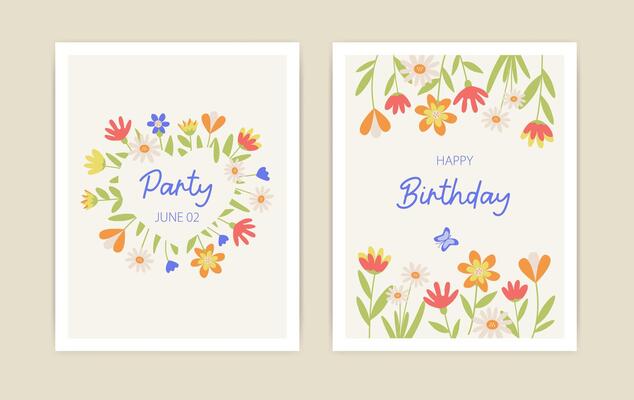 Botanical collection of postcards with decorative floral ornaments, in the form of a heart and a floral frame, with a place for the text. An elegant set of layouts for invitations, posters.