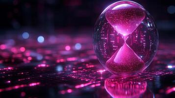 A shimmering digital hourglass floating in cyberspace. 8 photo