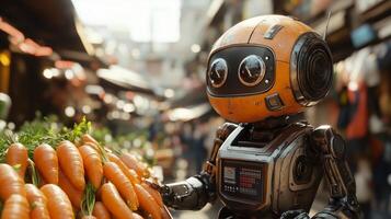 An old robot selling carrots in the old bazaar. 13 photo