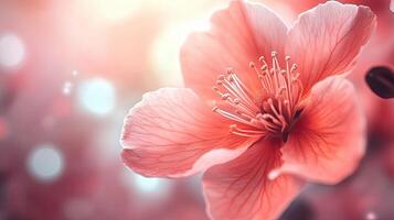 Close Up of a Pink Cherry Blossom Flower with Soft Lighting and Blurred Background photo