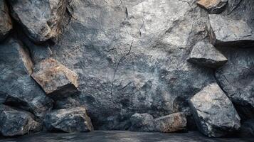 Gray Stone Wall Texture with Rough Surface in Dark Light Abstract Background photo