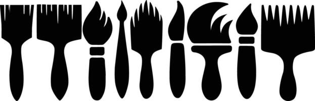 Paint Brush Silhouette Icon Bundle Design vector