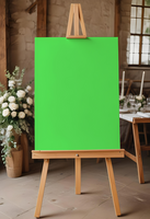 greenscreen canvas mockup in Wooden easel, mockup canvas, painting canvas mockup with flower in background psd