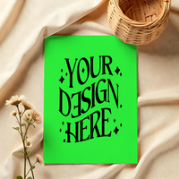 blank card with flower and basket ,card mockup on cloth background, green screen card mockup invitataion mockup card psd