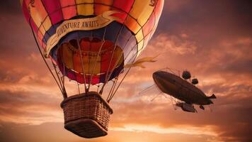 Up, Up and Away Enchanting Scene of Ascending air balloon photo