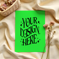 blank card with flower and basket ,card mockup on cloth background, green screen card mockup invitataion card, paper mockup psd